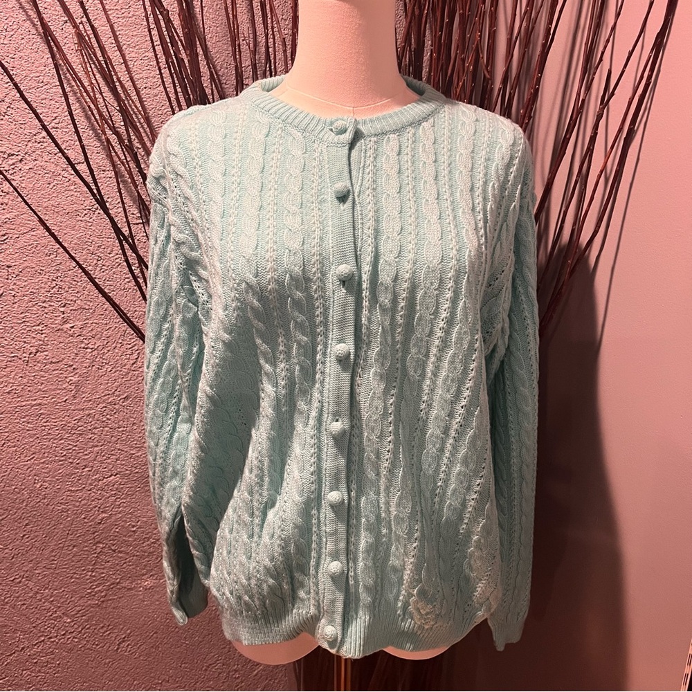🌸VINTAGE ASHLEY BLUE KNIT CARDIGAN SWEATER SIZE MEDIUM🌸